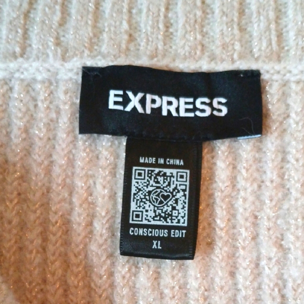 Express Cream V-Neck Sweater Knit Pullover - Picture 9 of 10